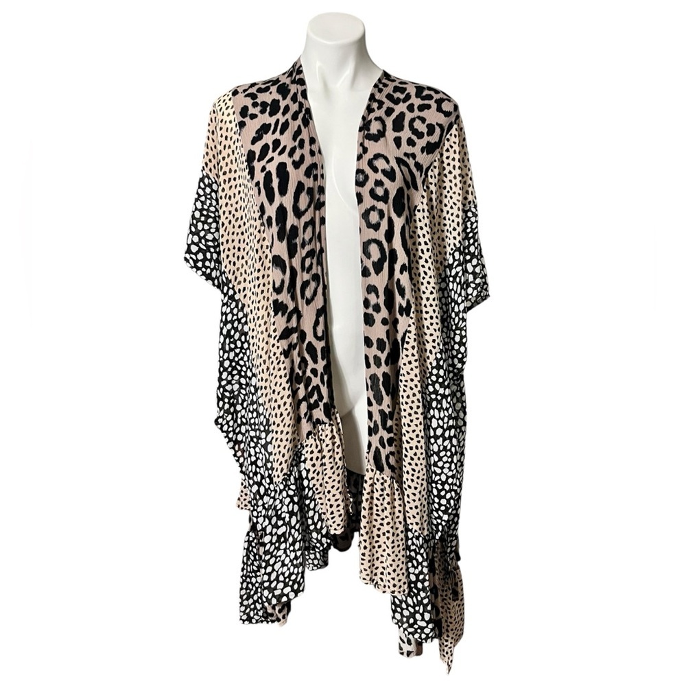 Umgee Animal Print Kimono Size Small/Medium Mocha/Black